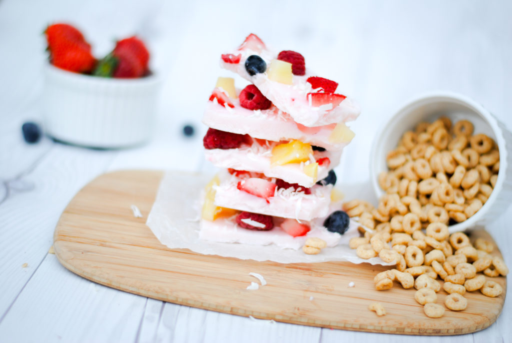 after school snack: yogurt bark with Honey Nut Cheerios